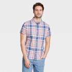 Men's Plaid Slim Fit Stretch Poplin Short Sleeve Button-down Shirt - Goodfellow & Co Red