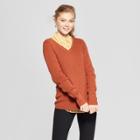Women's V-neck Ribbed Pullover Sweater - A New Day Rust (red)