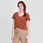Women's Relaxed Fit Short Sleeve V-neck T-shirt - Universal Thread Brown
