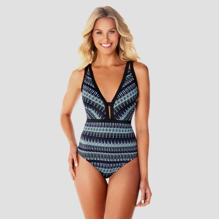 Women's Slimming Control Cut Out One Piece Swimsuit - Dreamsuit By Miracle Brands Black/blue