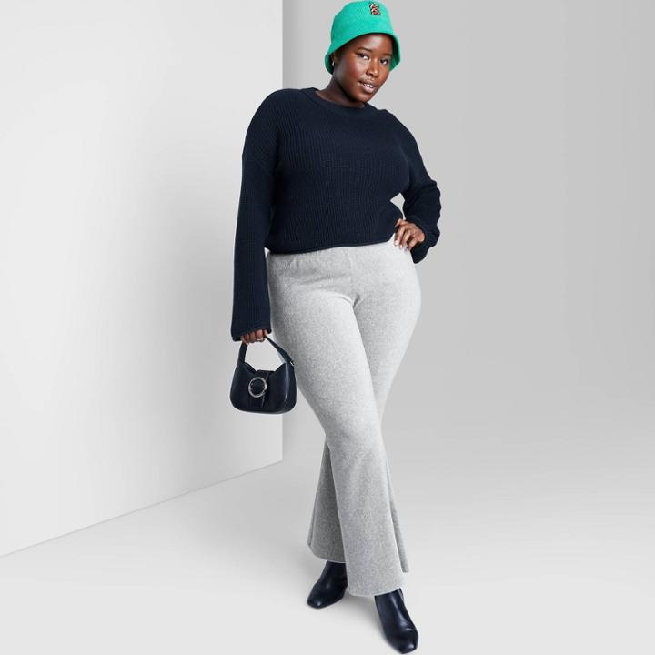 Women's Plus Size Low-rise Velour Rib Flare Pants - Wild Fable Gray