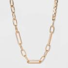 Simulated Pearl With Elongated Oval Links Inlay Chain Necklace - A New Day Gold, Gold/white