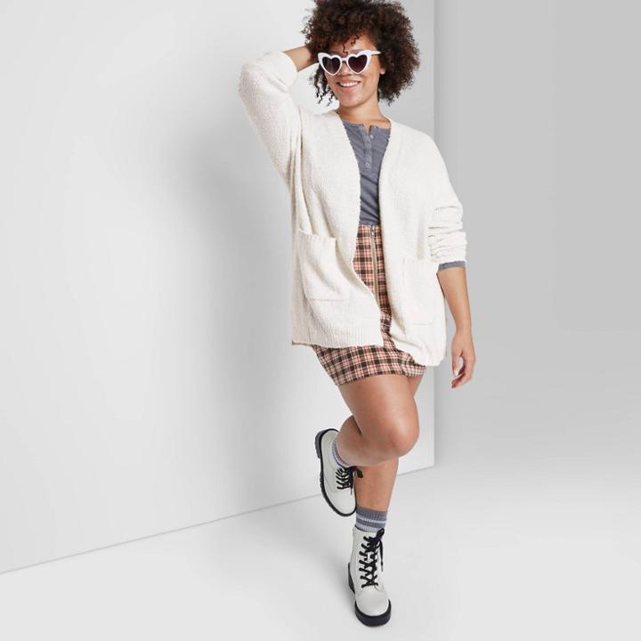 Women's Plus Size Fuzzy Cardigan - Wild Fable Cream