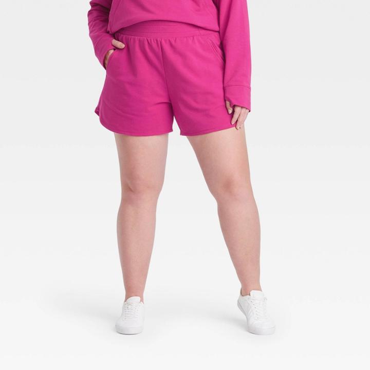 Women's Plus Size Mid-rise Fleece Shorts - All In Motion Cranberry
