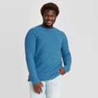Men's Tall Standard Fit Long Sleeve Textured Crew Neck T-shirt - Goodfellow & Co Blue