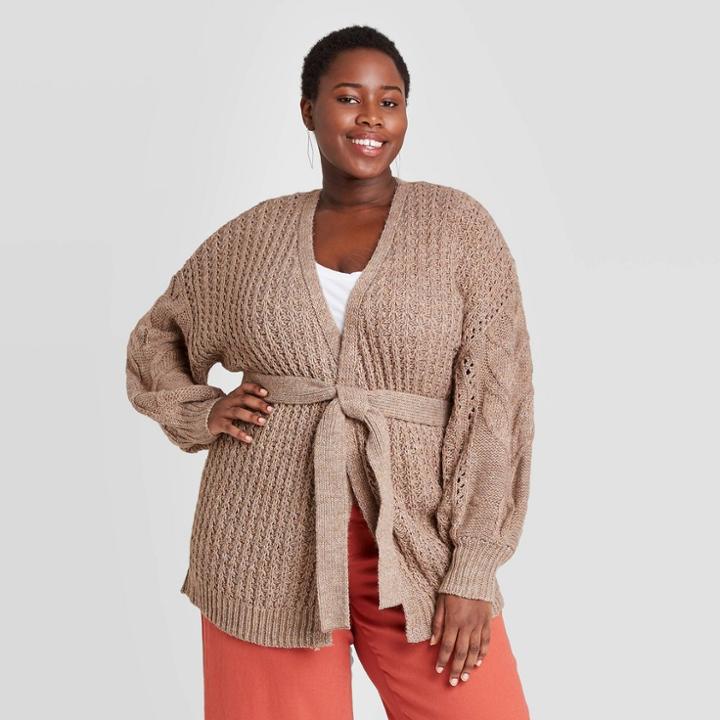 Women's Plus Size Open Neck Cardigan - Universal Thread Heather Brown