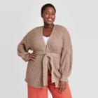 Women's Plus Size Open Neck Cardigan - Universal Thread Heather Brown
