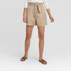 Women's Mid-rise Linen Paperbag Shorts - A New Day Tan 2, Women's, Beige