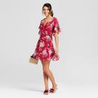 Women's Floral Print Flutter Sleeve Dress - Lily Star (juniors') Burgundy