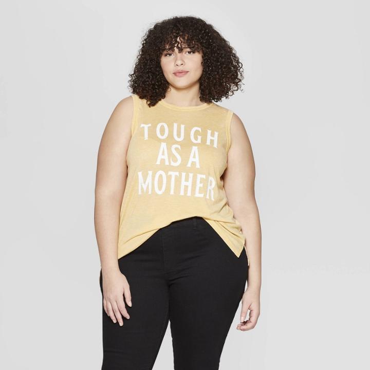 Women's Plus Size Short Sleeve Tough As A Mother Tank Top - Grayson Threads (juniors') - Yellow