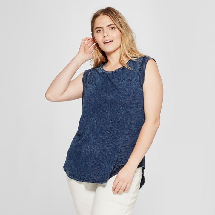 Women's Plus Size Sleeveless Muscle Tank - Universal Thread Indigo