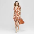 Women's Floral Print Short Sleeve V-neck Crepe Dress - A New Day Rust
