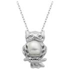 Prime Art & Jewel Sterling Silver Genuine White Pearl Owl Pendant With 18 Chain, Girl's