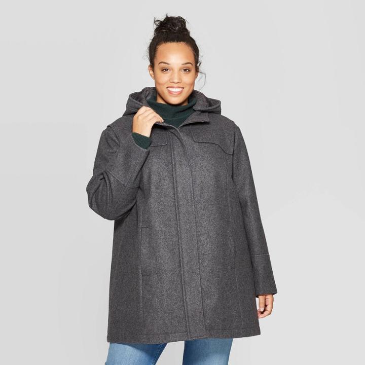 Women's Plus Size Wool Duffel Pea Coat - Ava & Viv Heather Gray X, Women's