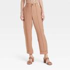 Women's High-rise Slim Fit Effortless Pintuck Ankle Pants - A New Day Brown