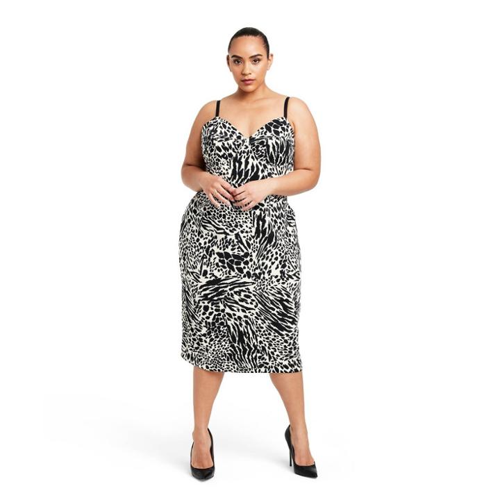 Women's Plus Size Animal Print Bustier Midi Dress - Sergio Hudson X Target Black/white