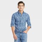 Men's Slim Fit Long Sleeve Floral Button-down Shirt - Goodfellow & Co Allure Blue