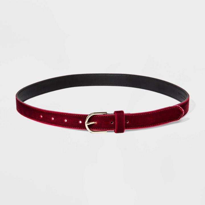 Women's Bordeaux Velvet Belt - A New Day Burgundy S, Size: