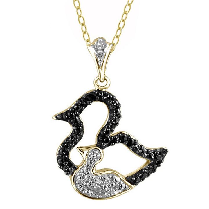 Target Women's Sterling Silver Accent Round-cut Black And White Diamond Motherly Duck Pendant - Yellow