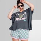 Women's Plus Size Ascot + Hart Miami Short Sleeve Cropped Graphic Top - Gray
