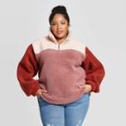 Women's Plus Size Long Sleeve Mock Turtleneck Quarter Zip Sherpa Sweatshirt - Universal Thread Brown 3x, Size:
