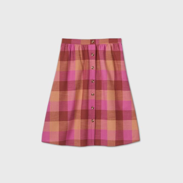 Women's Plus Size Plaid A-line Midi Skirt - Universal Thread Pink