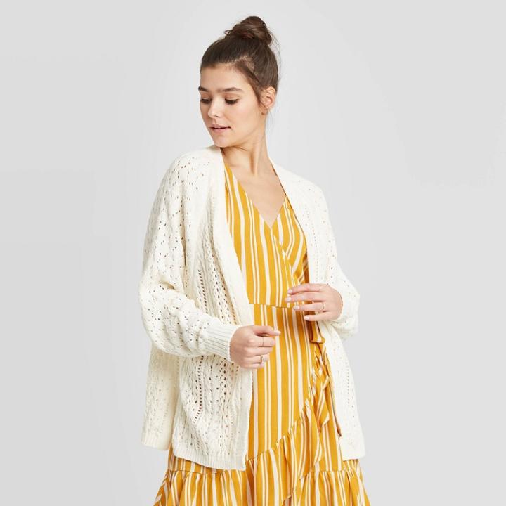 Women's Long Sleeve Open Stitch Chenille Cardigan - Xhilaration Cream Xs/s, Women's, Size: Xs/small, White