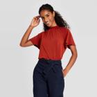Women's Raglan Short Sleeve Smocked Top - A New Day Red