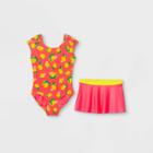 Girls' Lemon Print One Piece Swimsuit Set With Skirt - Cat & Jack Pink