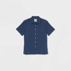 Men's Striped Standard Fit Textured Short Sleeve Button-down Shirt - Goodfellow & Co Navy