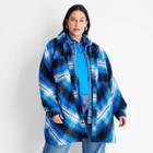 Women's Plus Size Shirred Back Shacket - Future Collective With Kahlana Barfield Brown Blue Plaid