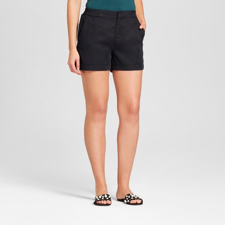 Women's Easy Waist Twill Shorts - A New Day Black Xxs