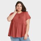 Women's Plus Size Short Sleeve Pleat Detail Knit Top - Knox Rose Rust