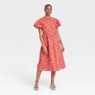 Women's Floral Print Flutter Short Sleeve A-line Dress - Who What Wear Red