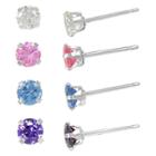 Target Girls' Sterling Silver 4 Pr Cubic Zirconia Stud Earring Set-white/pink/tanzanite/amythist-3mm