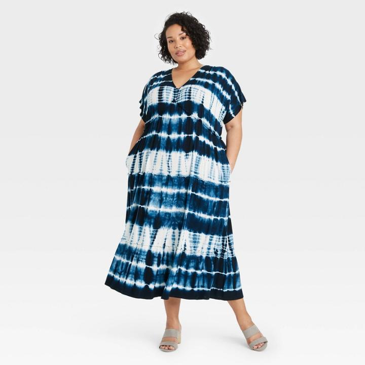 Women's Plus Size Tie-dye Short Sleeve Knit Dress - Knox Rose Navy