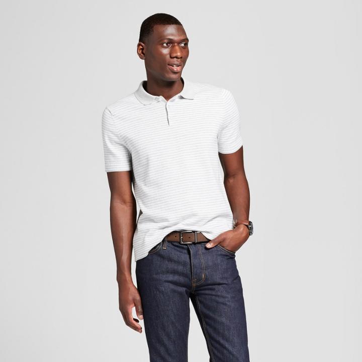 Men's Striped Short Sleeve Sweater Polo Shirt - Goodfellow & Co Gray