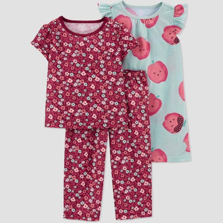 Carter's Just One You Toddler Girls' 3pc Apples And Flowers Pajama Set - 12m, One Color