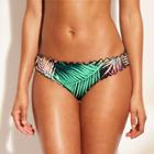Women's Wave Ruffle Cheeky Bikini Bottom - Shade & Shore Black Tropical Xl,