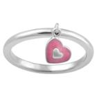 Women's Journee Collection Heart Dangle Charm Ring In Sterling Silver - Pink