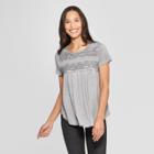 Women's Short Sleeve Crewneck Lace Back Crochet Top - Knox Rose Gray