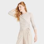 Women's Long Sleeve Side Ruched T-shirt - A New Day Cream