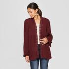 Women's Poet Long Sleeve Lace Trim Layering Kimono Jacket - Knox Rose Burgundy