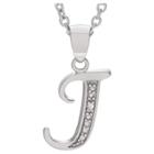 Journee Collection 1/10 Ct. T.w. Round-cut Diamond Letter Pave Set Pendant Necklace In Sterling Silver - Silver, J (18), Girl's, Silver