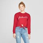 Women's Long Sleeve Authentic Front Tie T-shirt - Freeze Red
