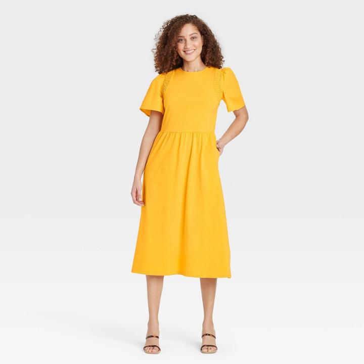 Women's Angel Short Sleeve Smocked Knit Dress - Who What Wear Yellow