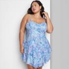 Women's Plus Size Sleeveless Tiered Fit & Flare Dress - Wild Fable Light Blue Floral