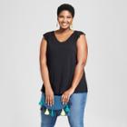 Women's Plus Size Crochet Shoulder Tank - Ava & Viv Black X