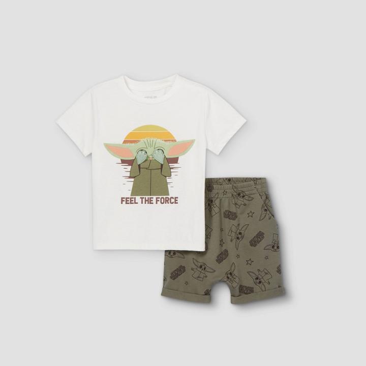 Toddler Boys' Star Wars Baby Yoda Short Sleeve T-shirt And French Terry Short Set - White