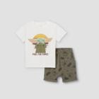 Toddler Boys' Star Wars Baby Yoda Short Sleeve T-shirt And French Terry Short Set - White
